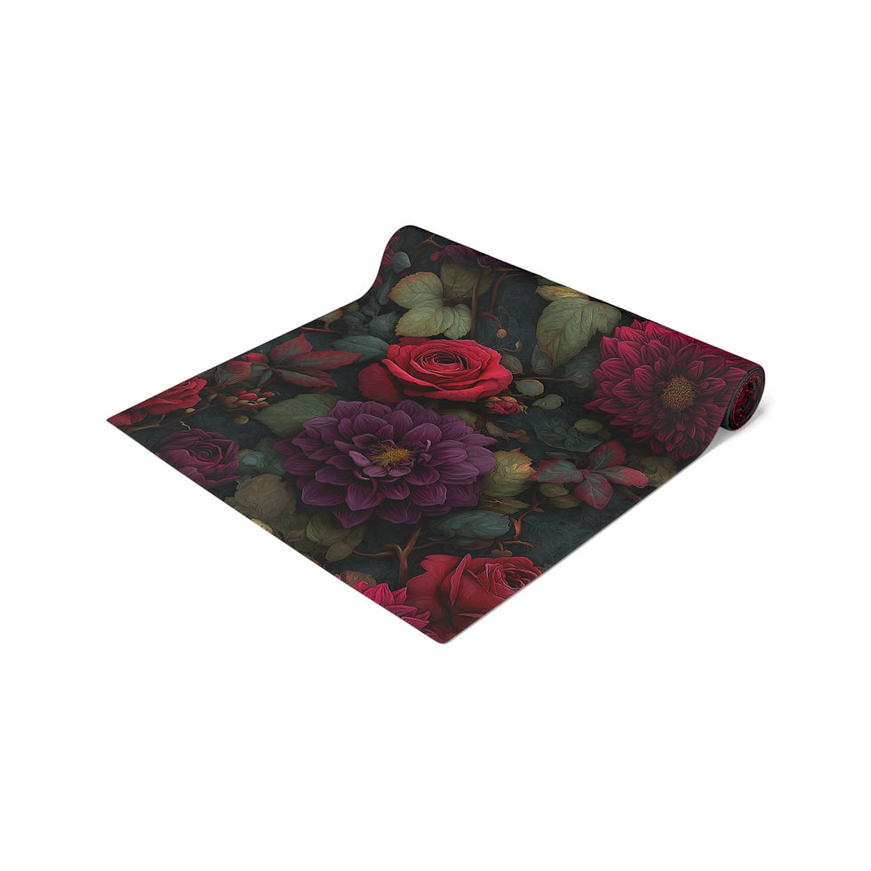Thumbnail: Vintage Dark Floral Table Runner - Gothic Rose & Dahlia Dining Decor