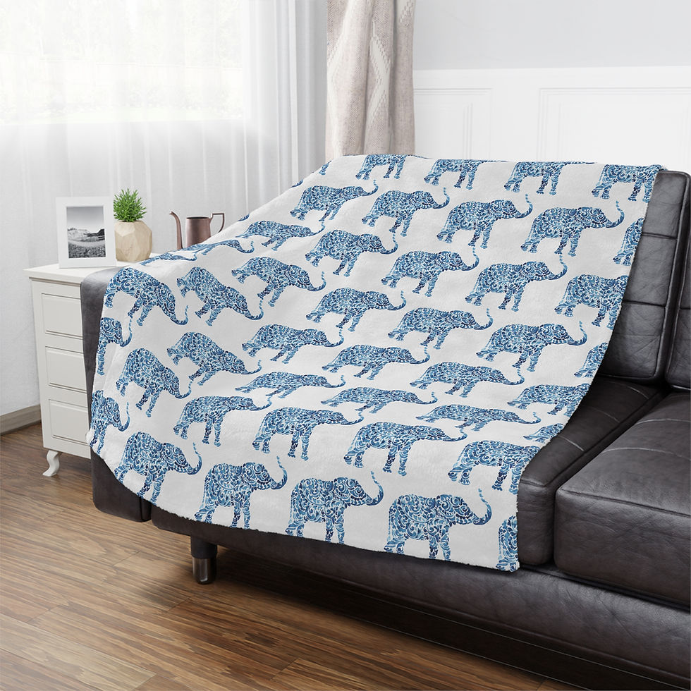 Thumbnail: Blue Elephant Pattern Minky Blanket 