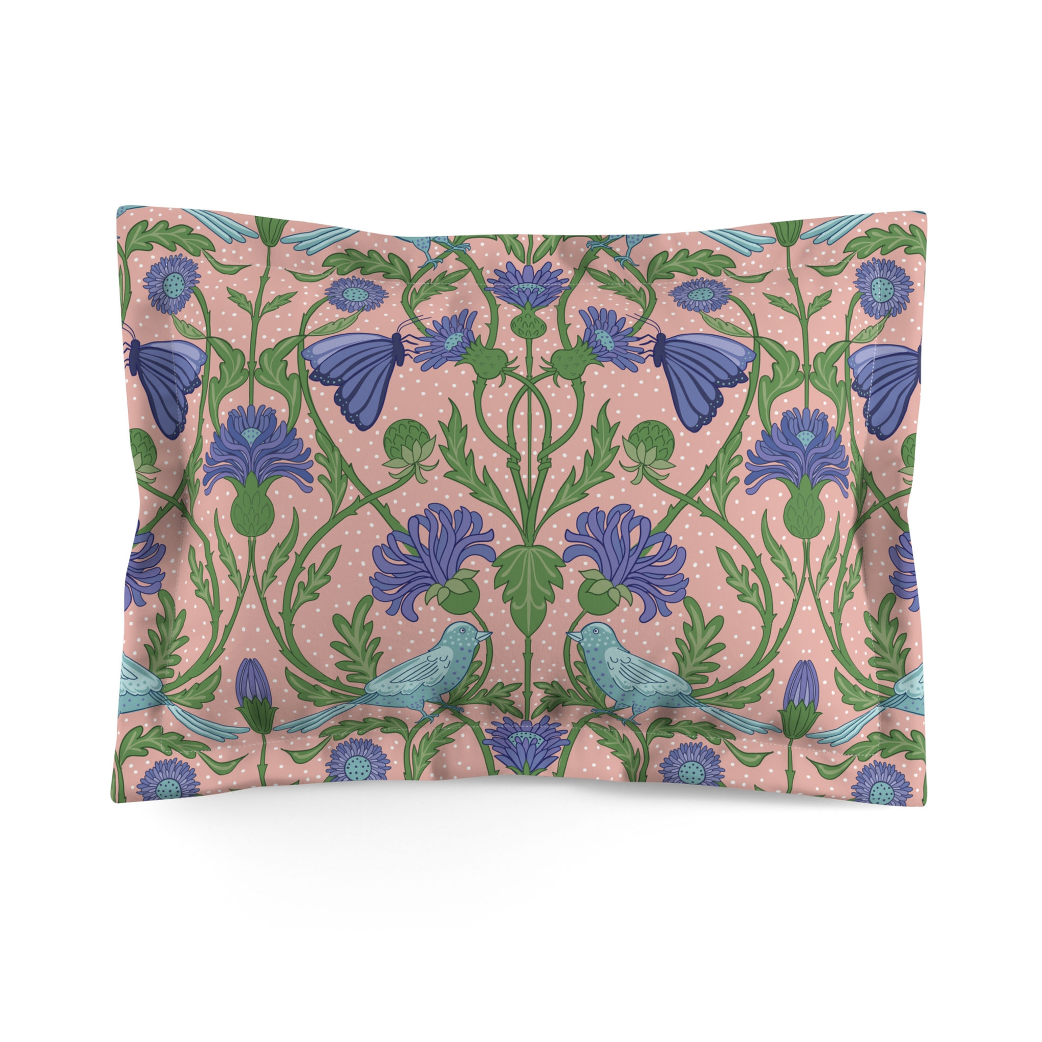 Botanical Birds Microfiber Pillow Sham - Floral Home Decor