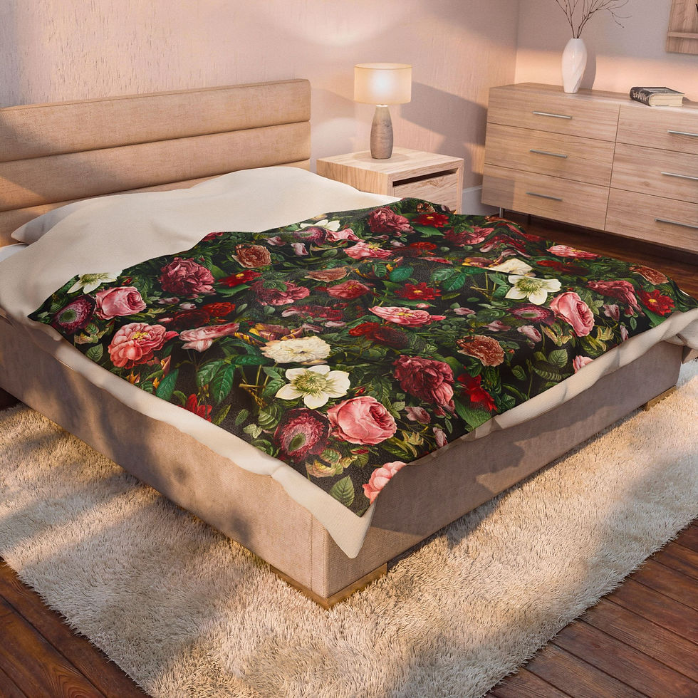 Thumbnail: Vintage Floral Velveteen Plush Blanket – Cozy Rose Garden Throw