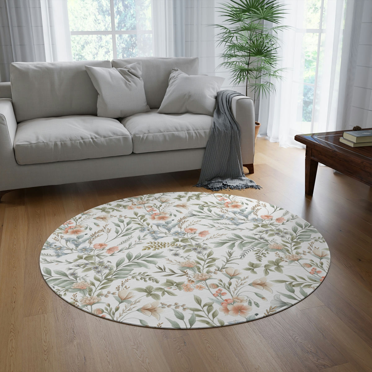 Delicate Floral Round Rug