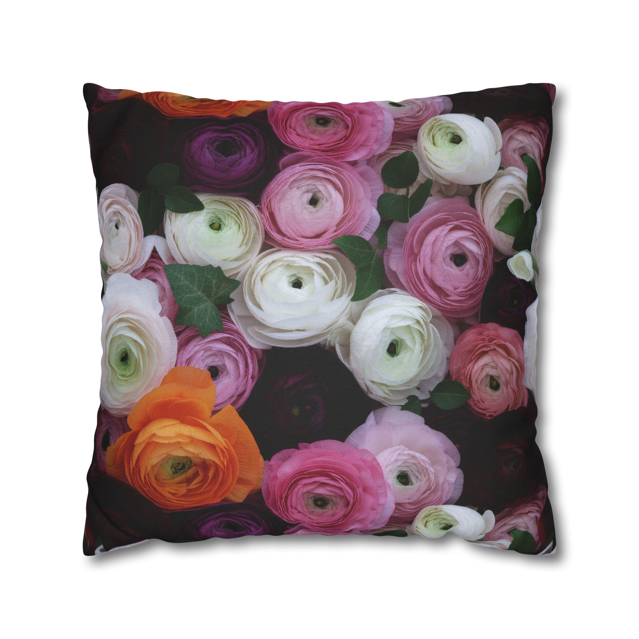 Floral Ranunculus Pillowcase — Pink & White Garden Throw Pillow