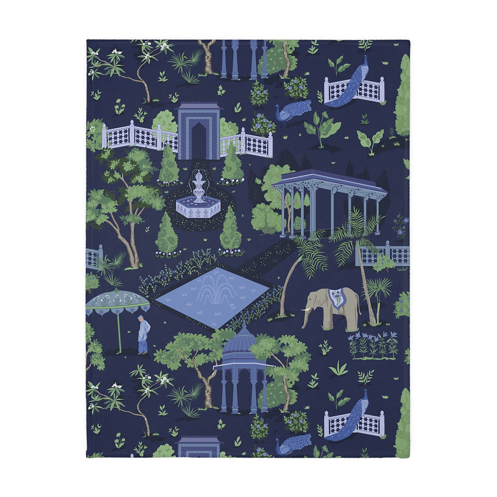 Thumbnail: Mughal Gardens Delights Velveteen Microfiber Blanket (Two-sided print)