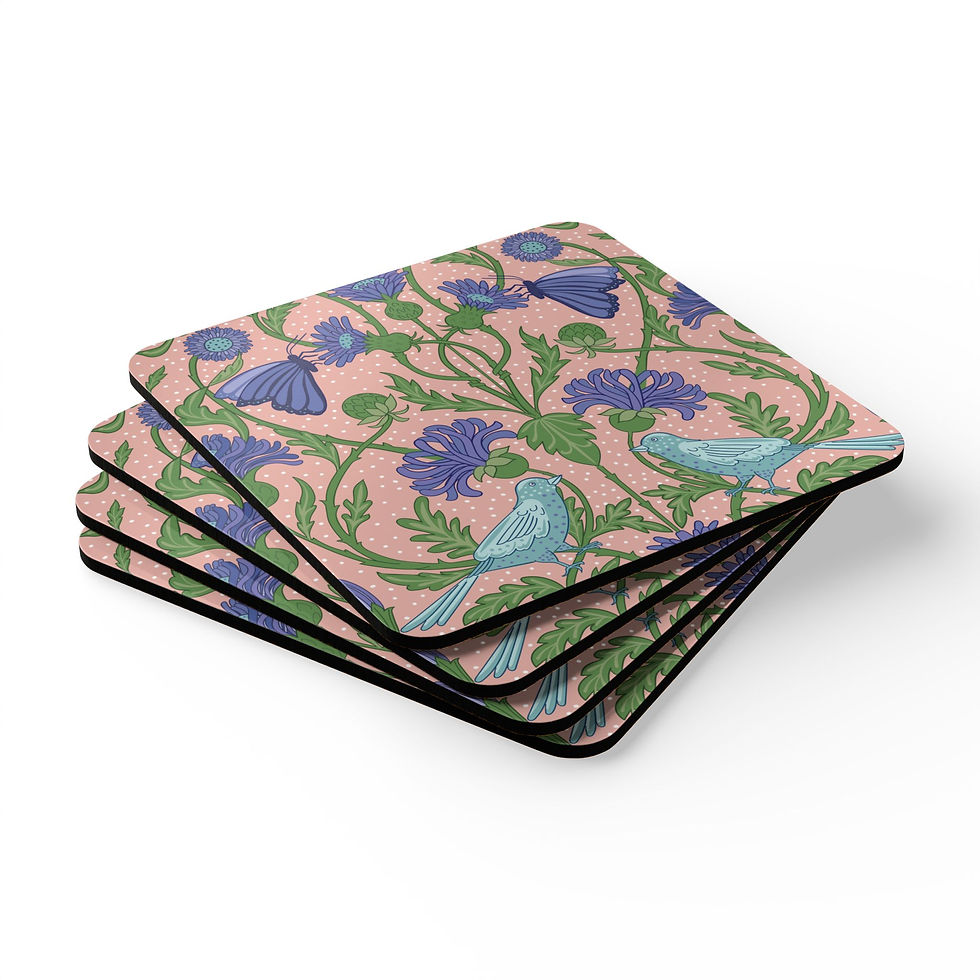 Thumbnail: Floral Bird Cork Coaster Set - Nature-Inspired Home Decor