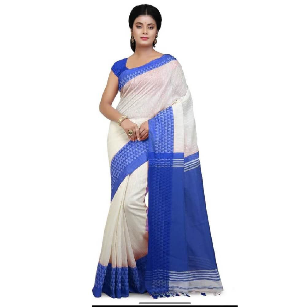 Cotton Silk Saree With Contrast Border - Blue