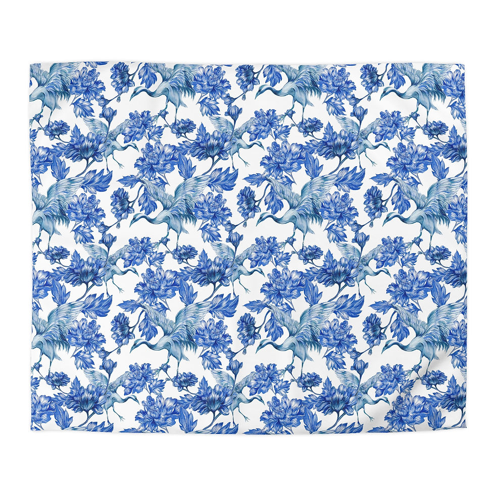 Thumbnail: Blue Floral and Crane Duvet Cover – Watercolor Iris Pattern Microfiber Bedding