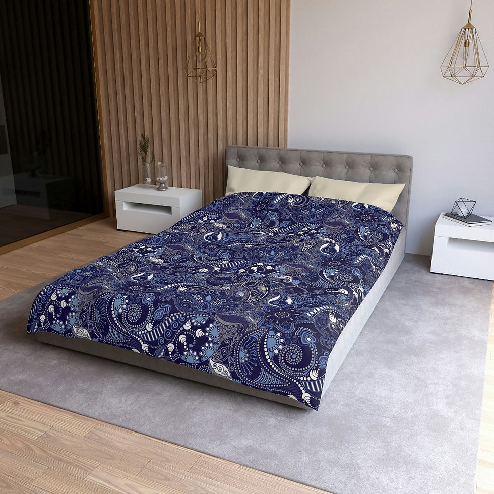 Thumbnail: Mandala Patterns Navy Microfiber Duvet Cover