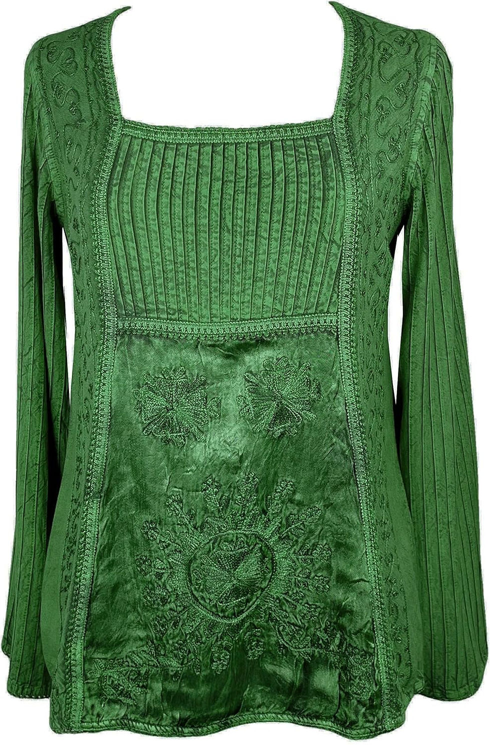 Thumbnail: 2025 Spring Long Sleeve Square Neck Embroidered Blouses for Women - Satin Medie