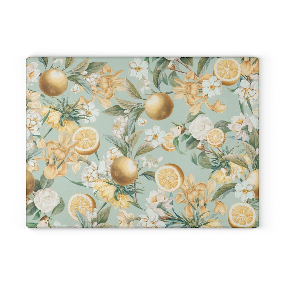 Thumbnail: Traditional Lemon and Floral on Sage Glass Cutting Board