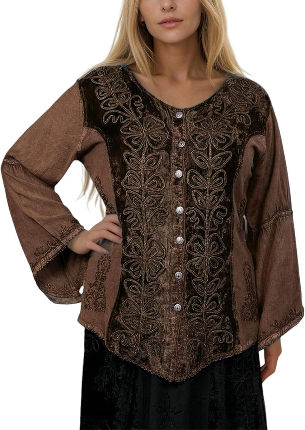 Thumbnail: 2025 Spring Winter Long Sleeve Velvet Blouses - Vintage Renaissance Button Down