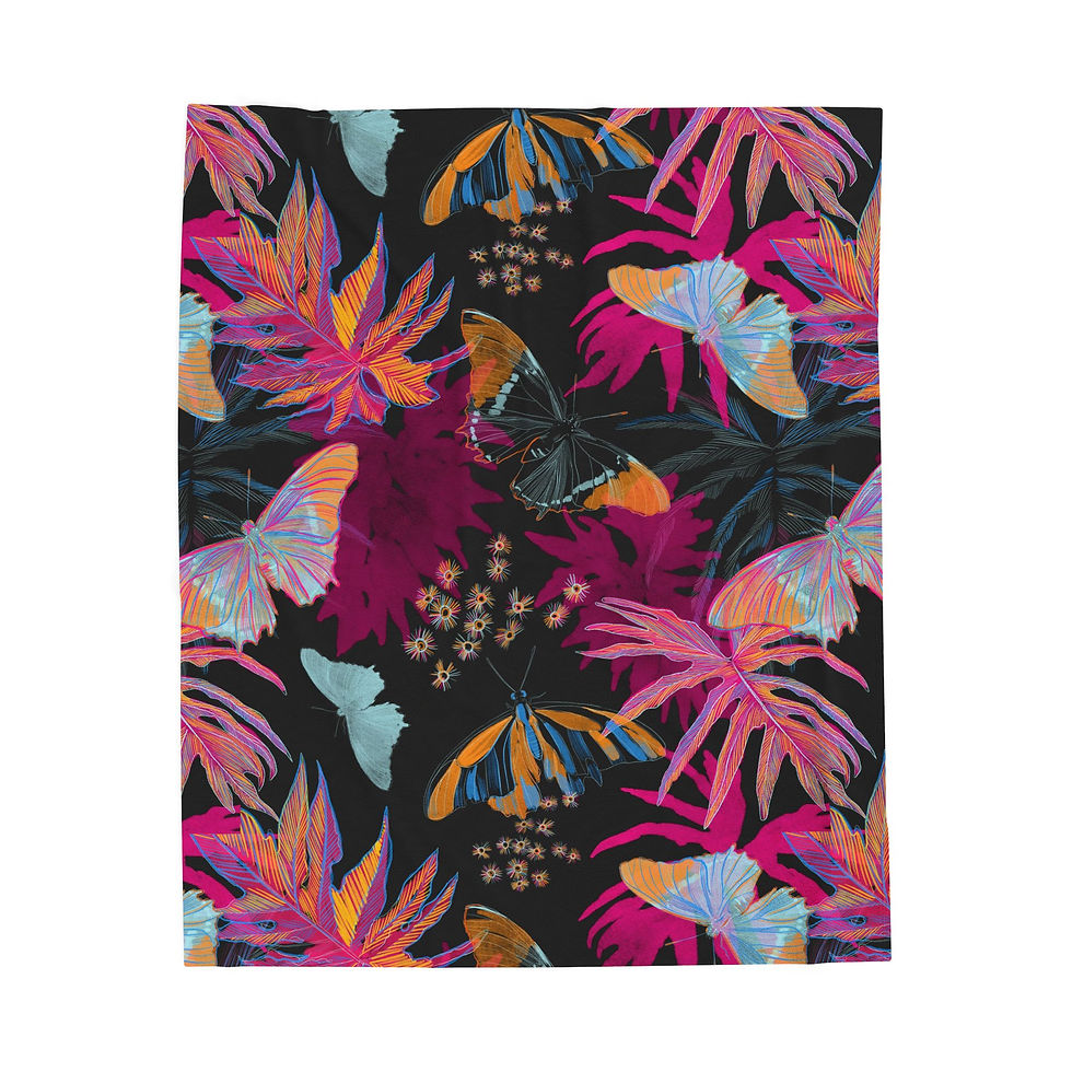 Thumbnail: Velveteen Plush Blanket — Tropical Butterfly Floral Throw for Cozy Home Décor