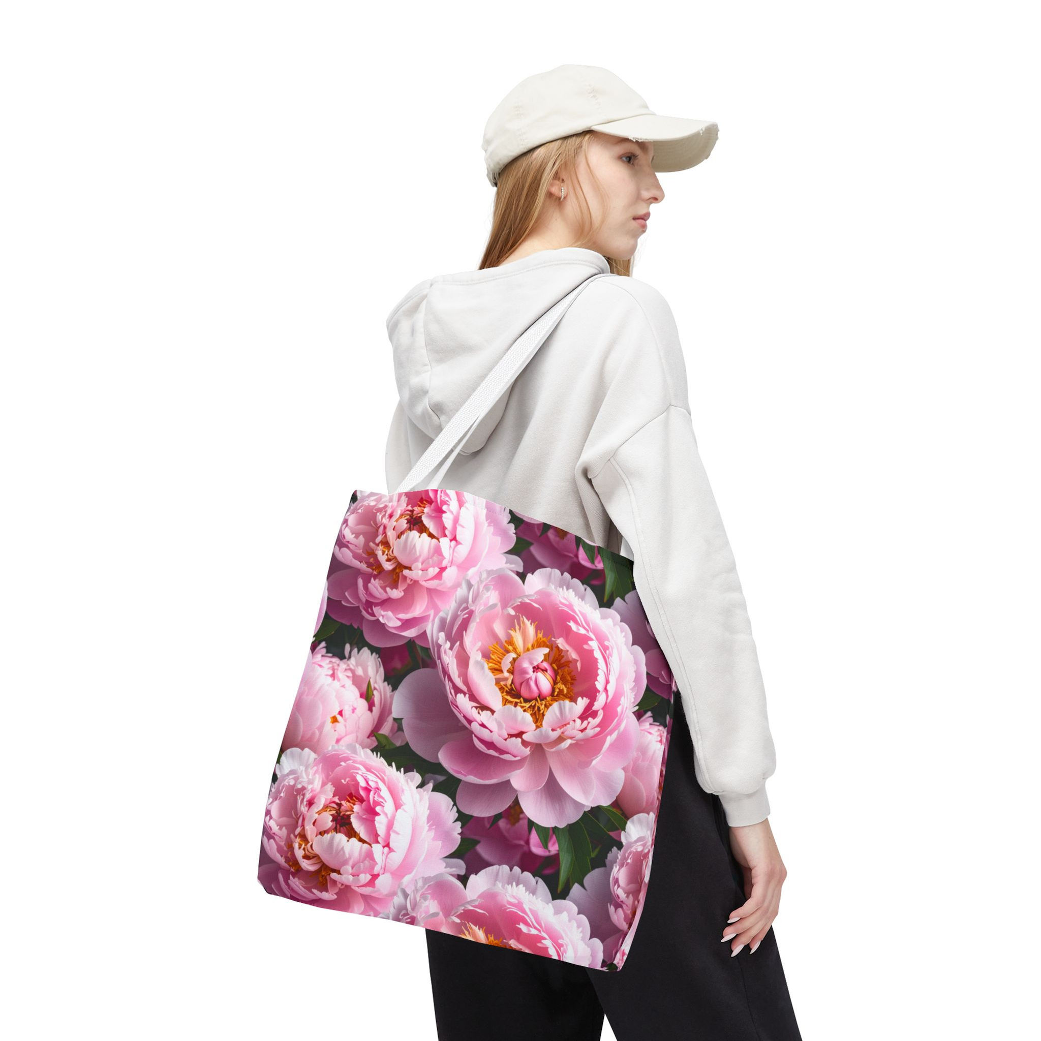 Pink Peonies Floral Tote Bag, Boho Chic Handbag