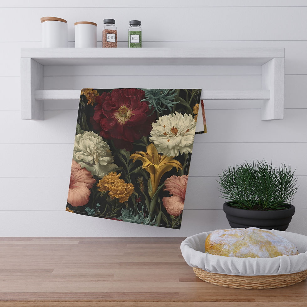 Thumbnail: Floral Vintage Tea Towel — Dark Botanical Kitchen Linen