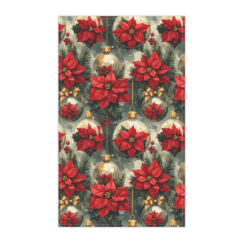 Thumbnail: Festive Poinsettia Christmas Bulbs Holiday Tea Towels 