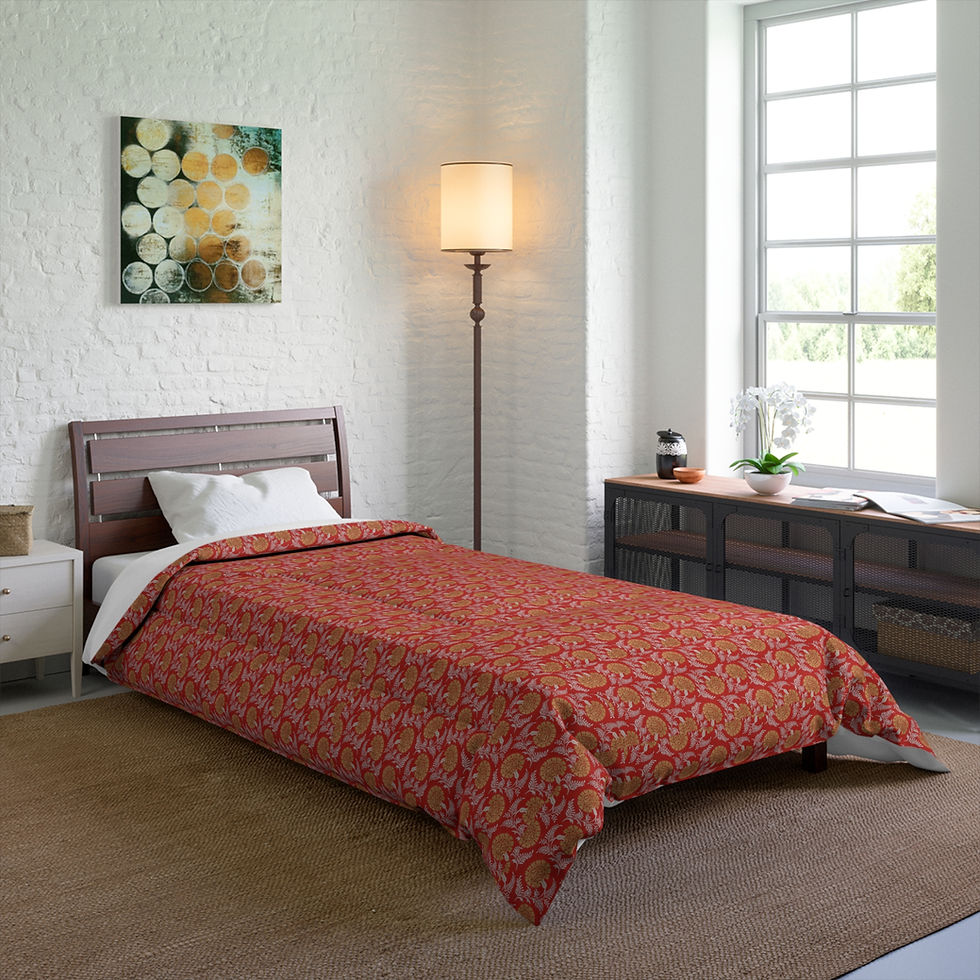 Thumbnail: Floral Coral Comforter – Boho Patterned Bedspread for Cozy Bedroom Décor