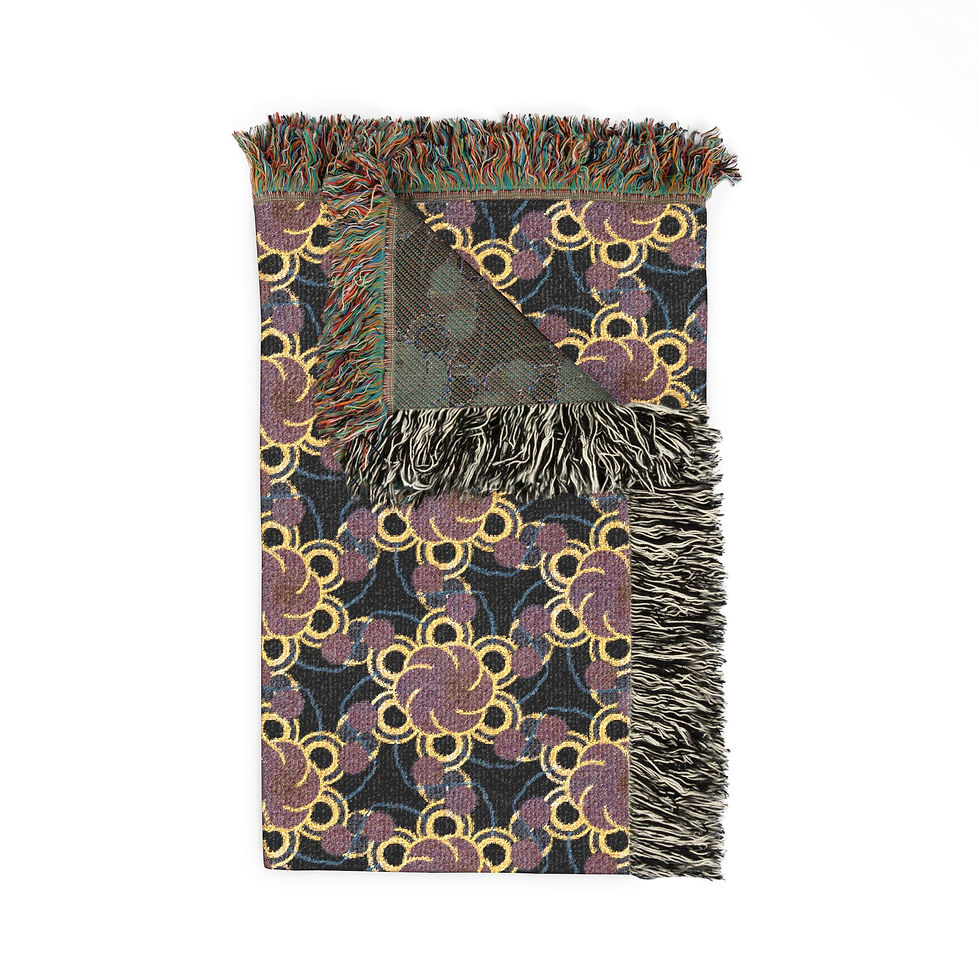 Thumbnail: Bohemian Geometric Woven Throw Blanket — Vintage Floral Tile Pattern