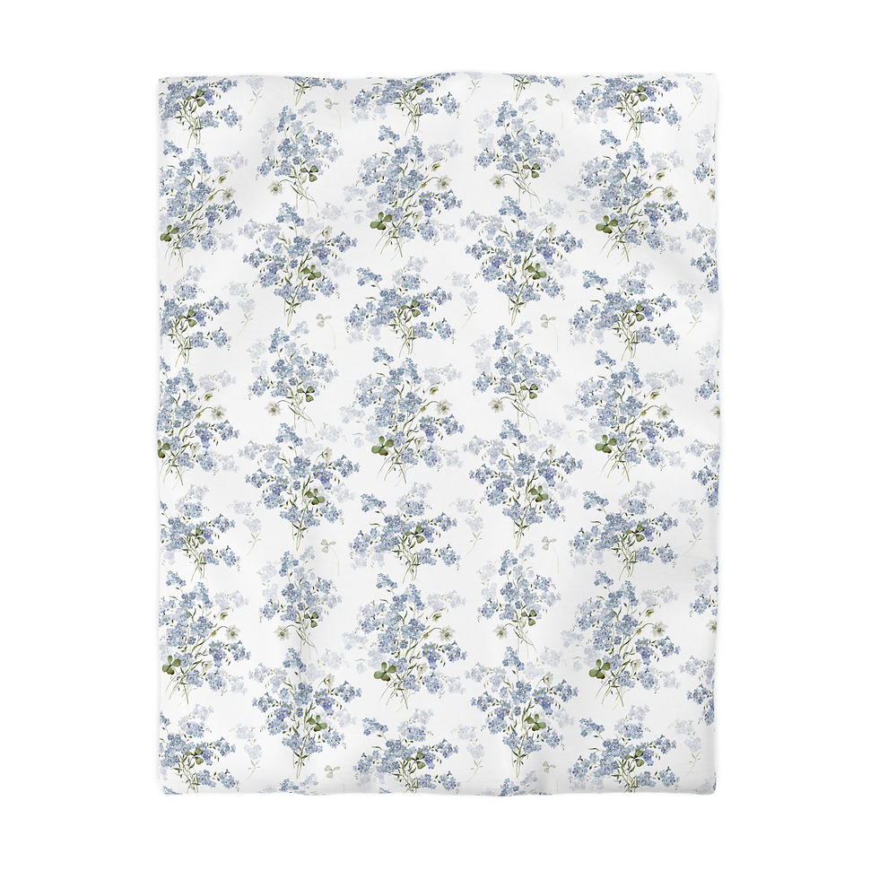 Thumbnail: Blue Floral Microfiber Duvet Cover — Delicate Bouquet Pattern 