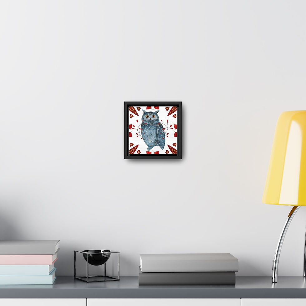 Thumbnail: Swedish Christmas Tile -Owl /White Gallery Canvas Wraps, Square Frame