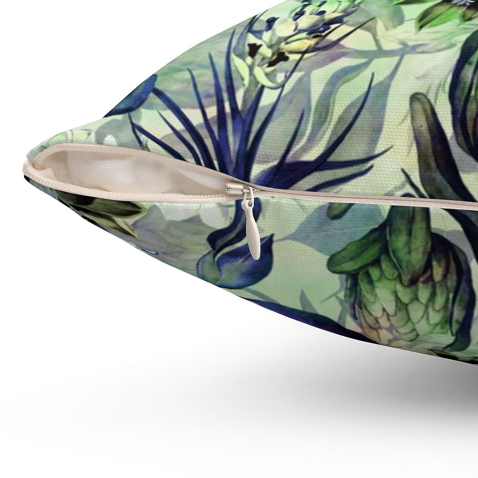 Thumbnail: Lush Tropics Blue/Sage Spun Polyester Square Pillow