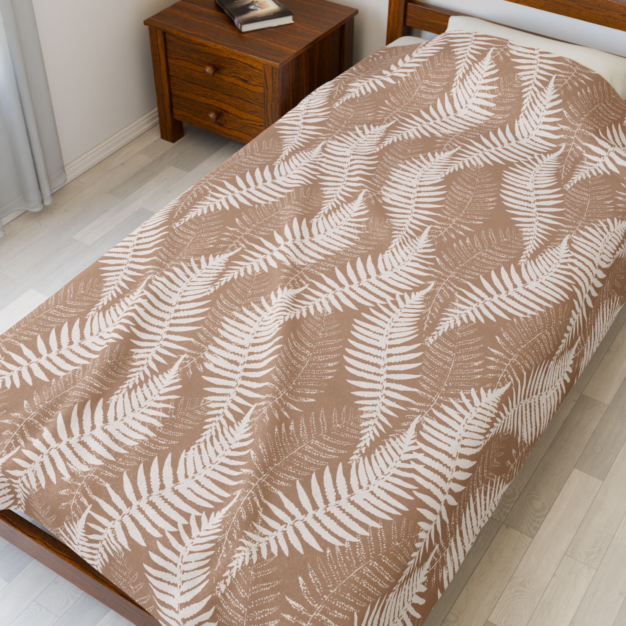 Soft Fern Velveteen Plush Blanket — Cozy Neutral Leaf Throw