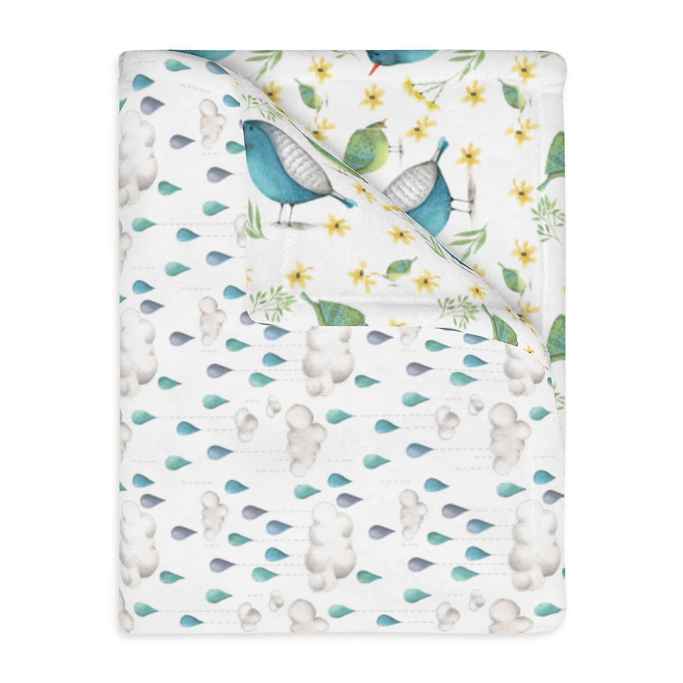 Thumbnail: Blue Bird Velveteen Minky Blanket (Two-sided print)