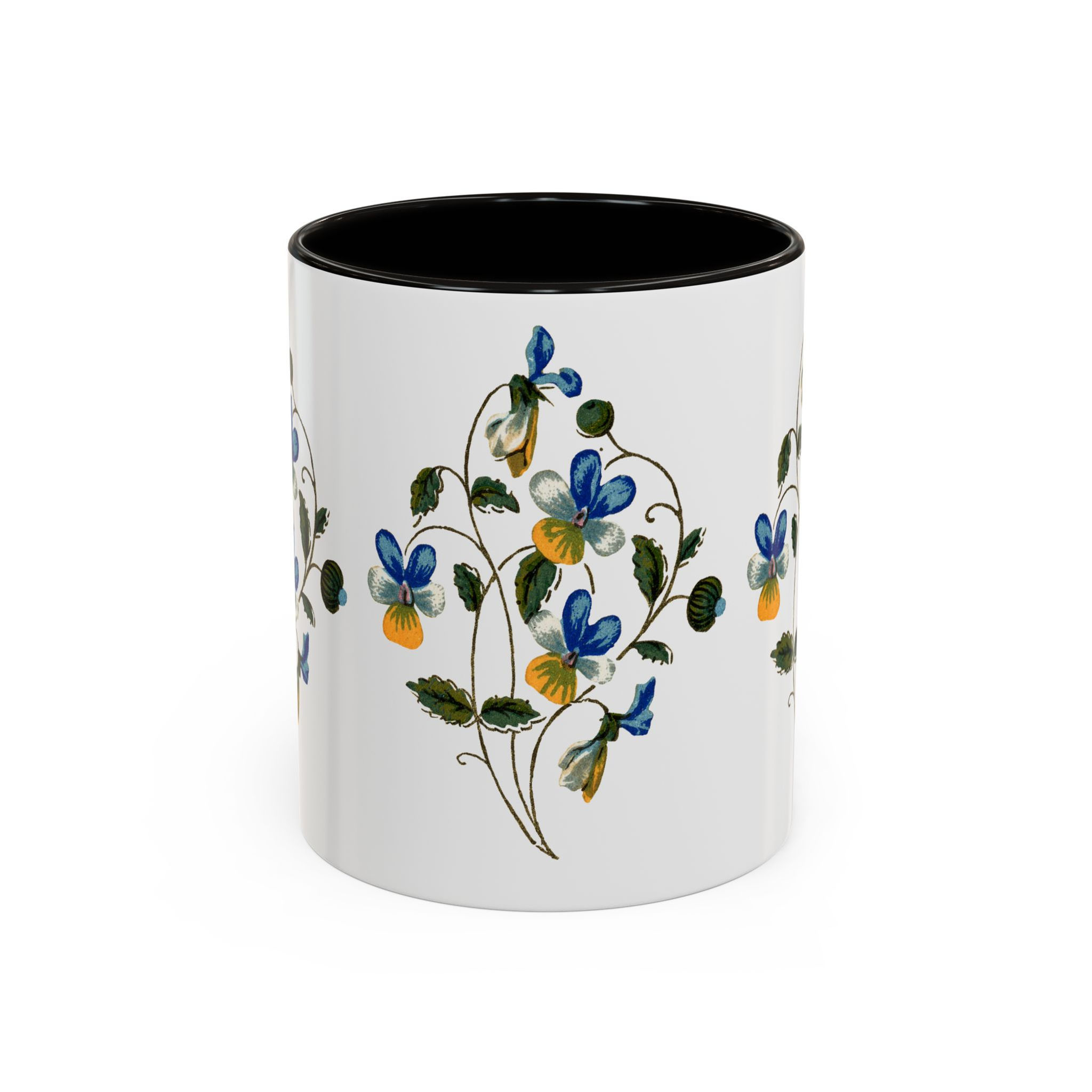 Vintage Blue Violet Floral Mug — 11oz/15oz Ceramic Coffee Cup