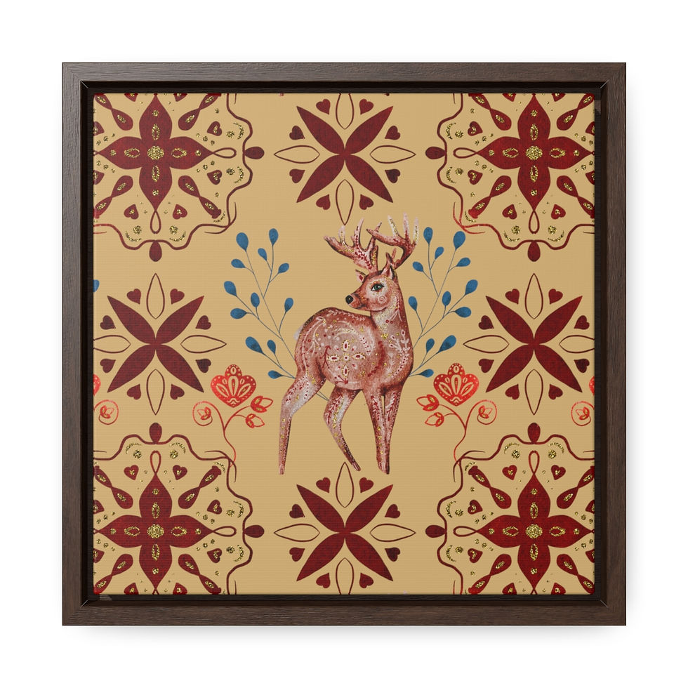 Thumbnail: Swedish Christmas Tile -Fawn/Gold Gallery Canvas Wraps, Square Frame