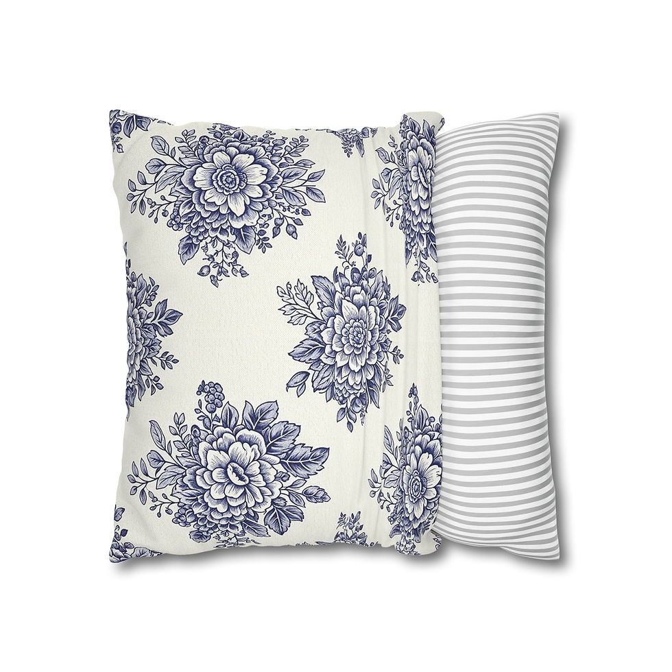 Thumbnail: Blue Toile Floral Decorative Pillow Cover 