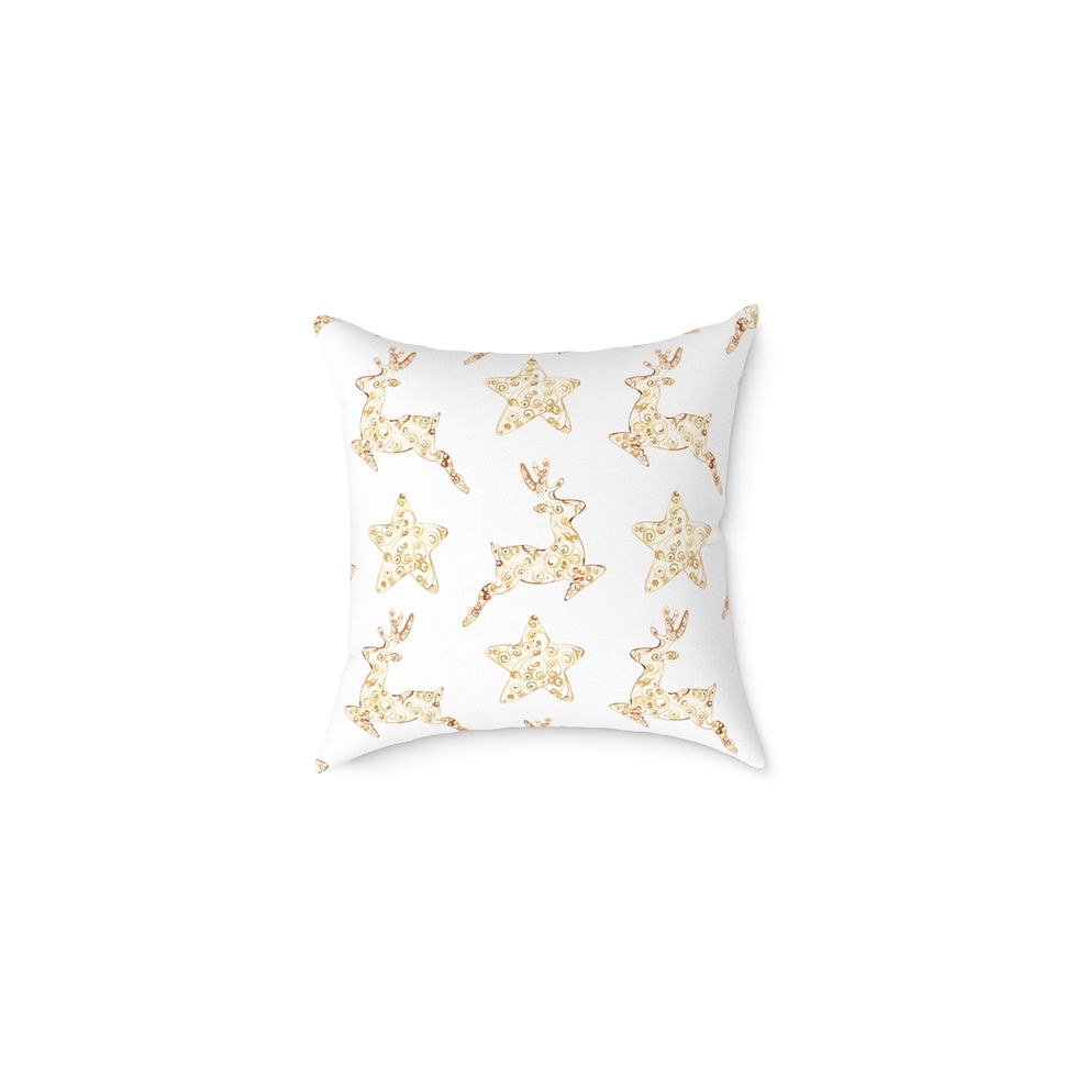 Thumbnail: Golden Reindeer and Stars (white) Spun Polyester Pillow