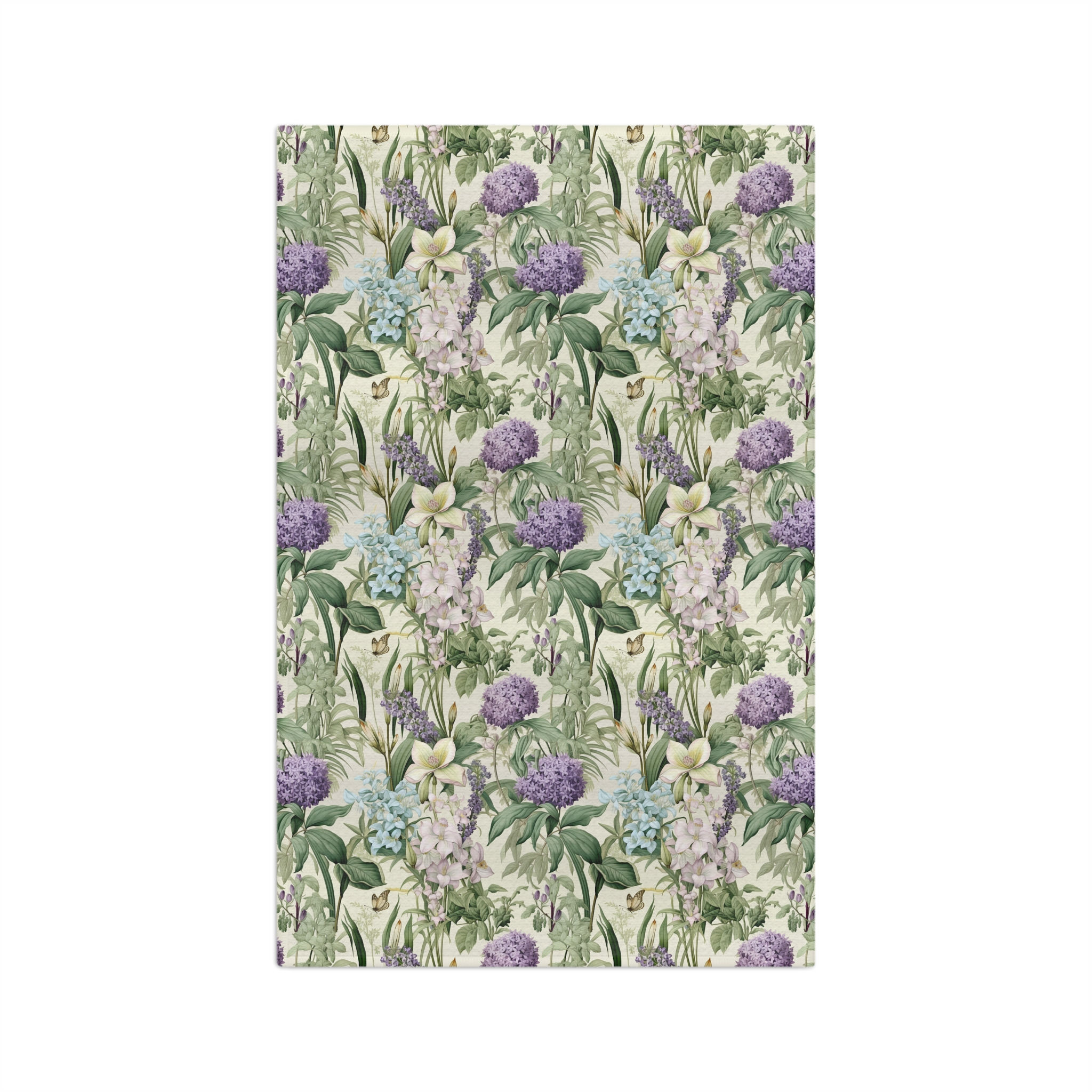 Vintage Floral Microfiber Tea Towel — Purple Hydrangea & Greenery Kitchen Towel