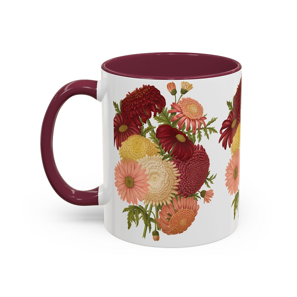 Thumbnail: Vintage Floral Mug — Retro Chrysanthemum Bouquet Coffee Cup (11oz/15oz)