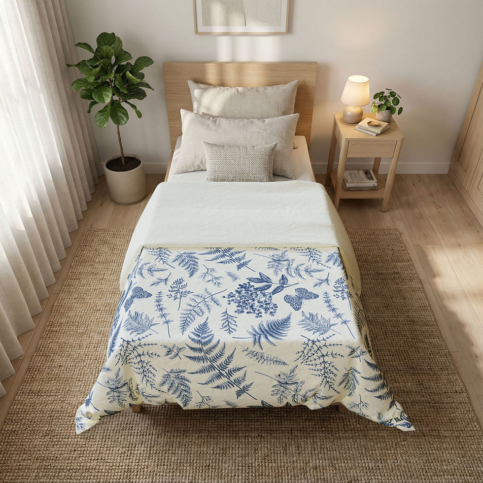 Thumbnail: Blue Fern & Butterfly Cotton Duvet Cover — Botanical Floral Bedding