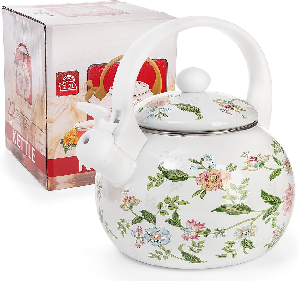 Thumbnail: 🍵 Elegant Floral Enamel Tea Kettle - 2.3 Quart Whistling Stove Top Teapot