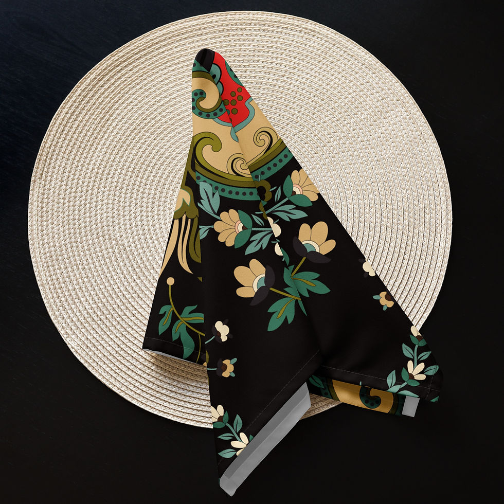 Thumbnail: Black/red/green India Cloth napkin set