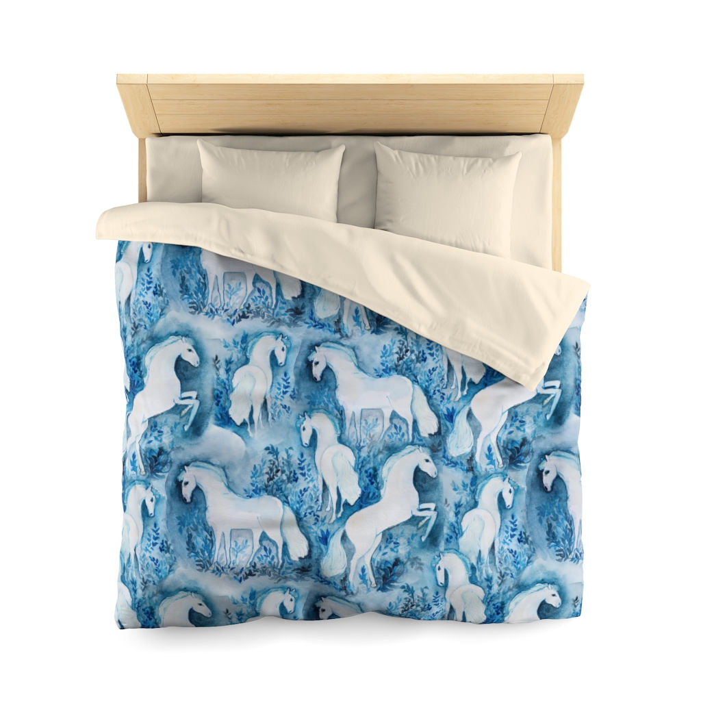 Blue Mist Horses Microfiber Duvet Cover
