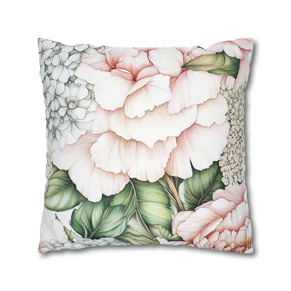 Thumbnail: Blush Peony Floral Pillowcase – Decorative Square Throw Pillow Cover