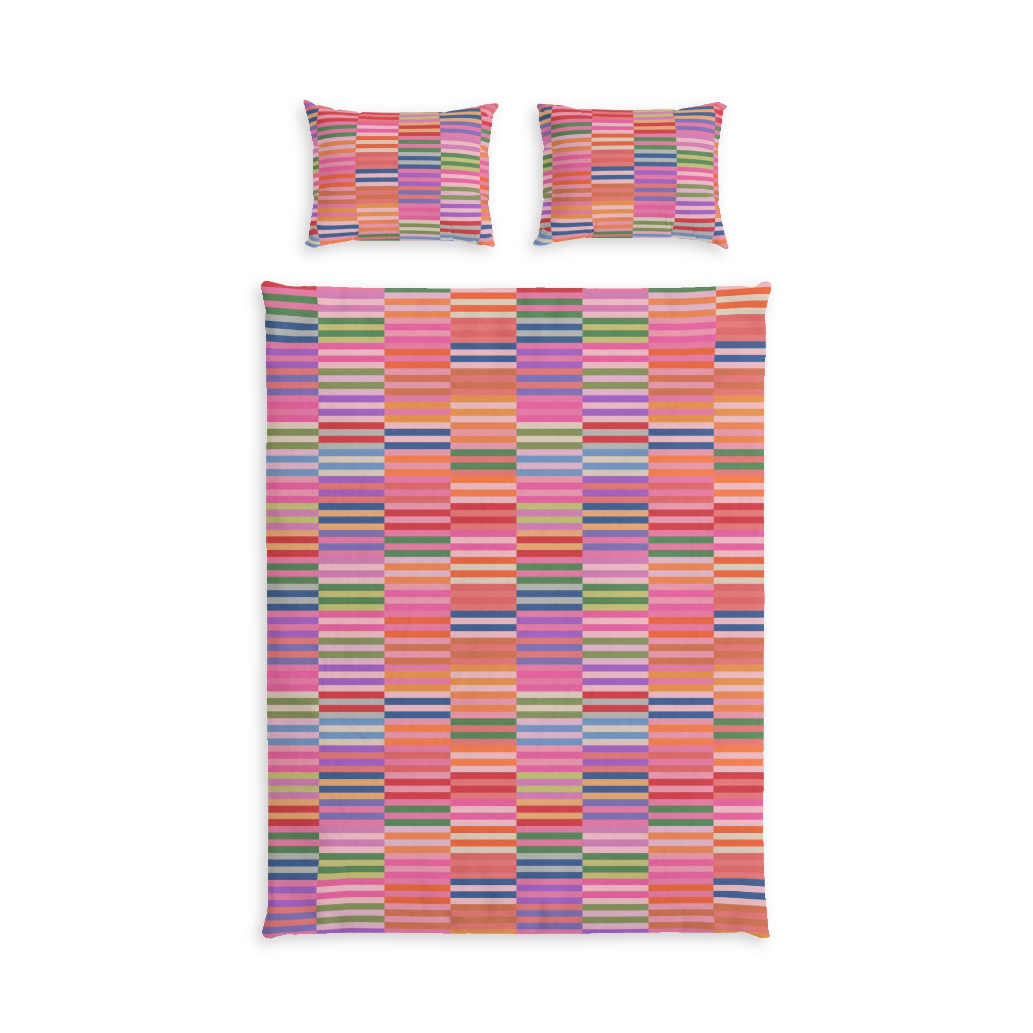 Colorblock Stripe Cotton Bed Set – Vibrant Multicolor Duvet Cover & Pillowcases