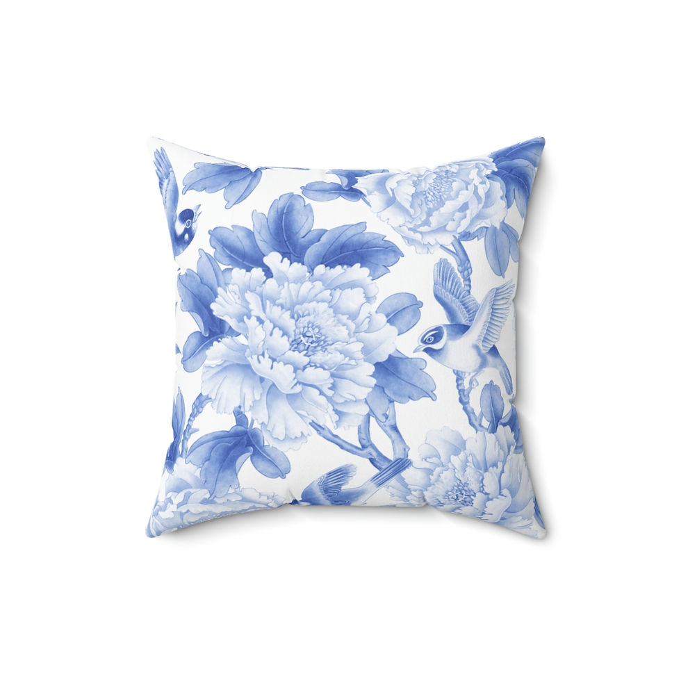 Thumbnail: Blue Peonies Spun Polyester Square Pillow