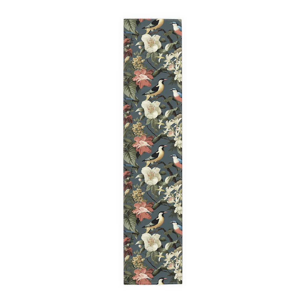 Thumbnail: Floral Bird Table Runner — Vintage Botanical Cotton-Poly Dining Accent