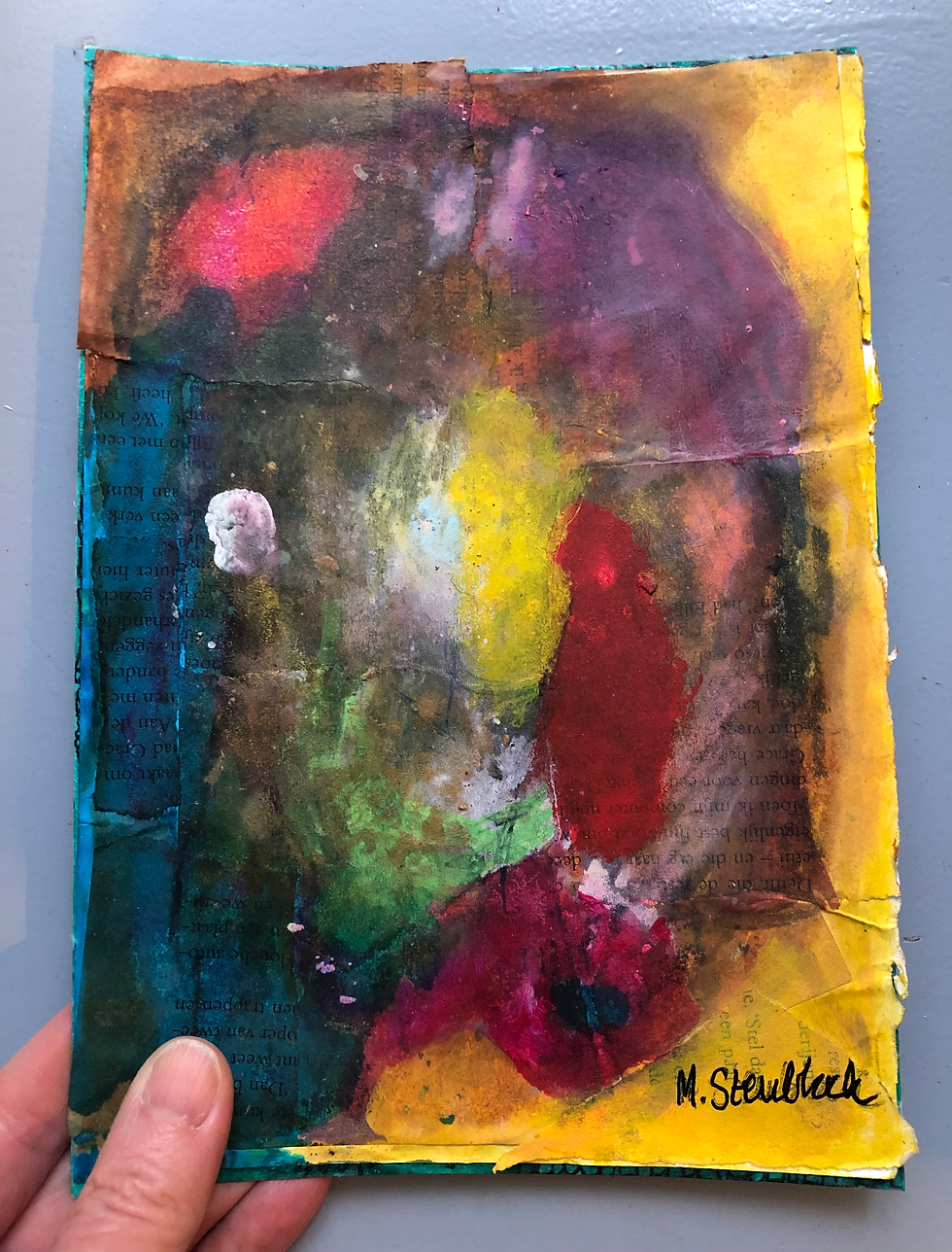 Miniatyrbild: Original konst mixed media på papper målning blandteknik