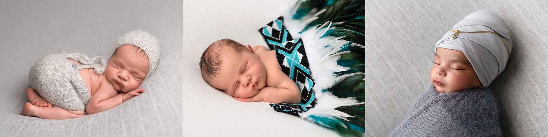 Triptych of Newborn Photographs featuring a baby with a Korowai by Christchurch Newborn Photographer Kirsten Naomi Photogaphy