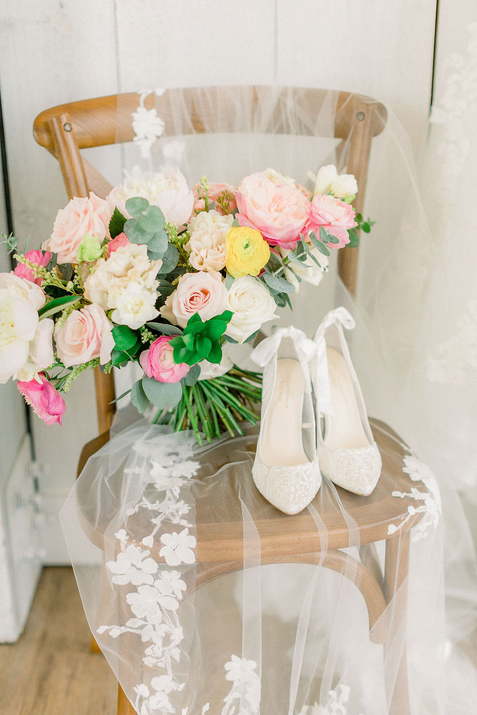 Wedding design mockup illustrating how to balance bold wedding colors in a soft, romantic spring palette