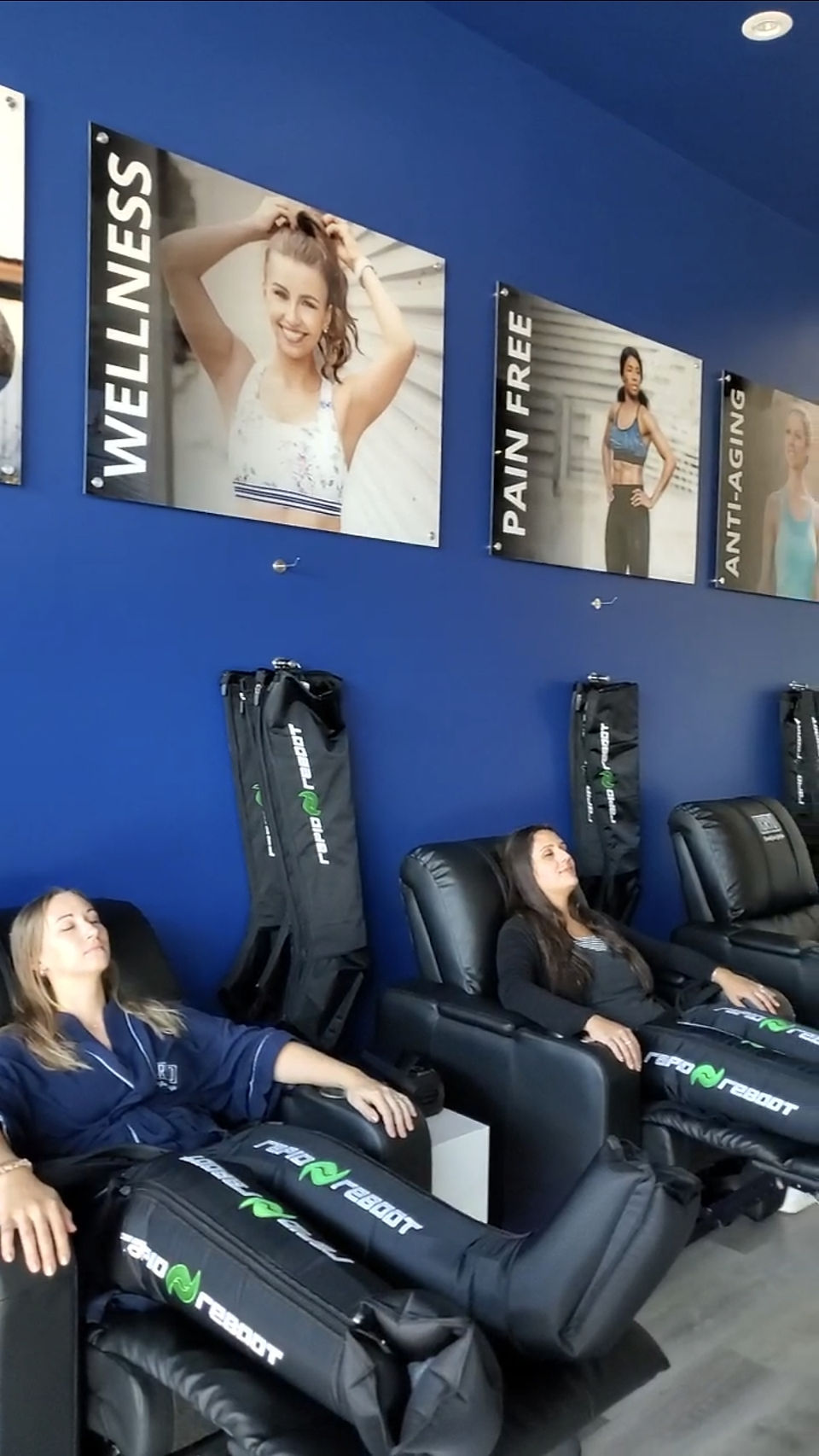 Wedding Planners enjoying leg compression therapy.