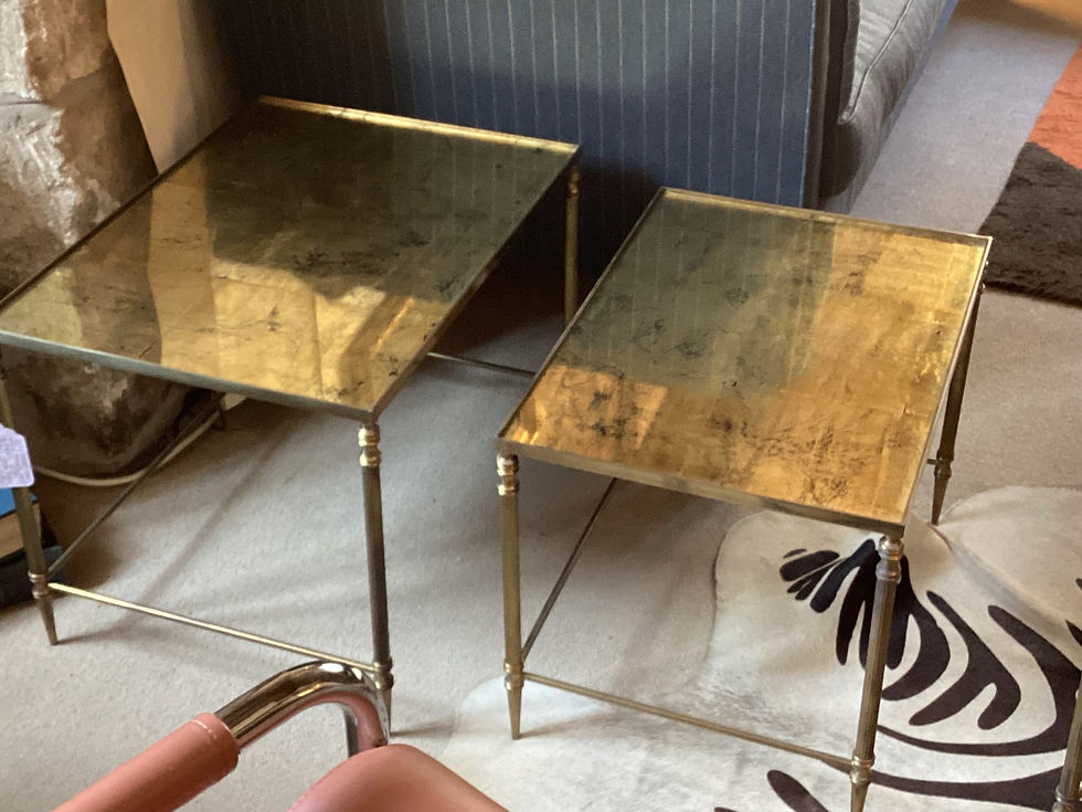 Thumbnail: SOLD - Smart & Glitzy French Nest Of Tables With Gilded Glass Tops 1940