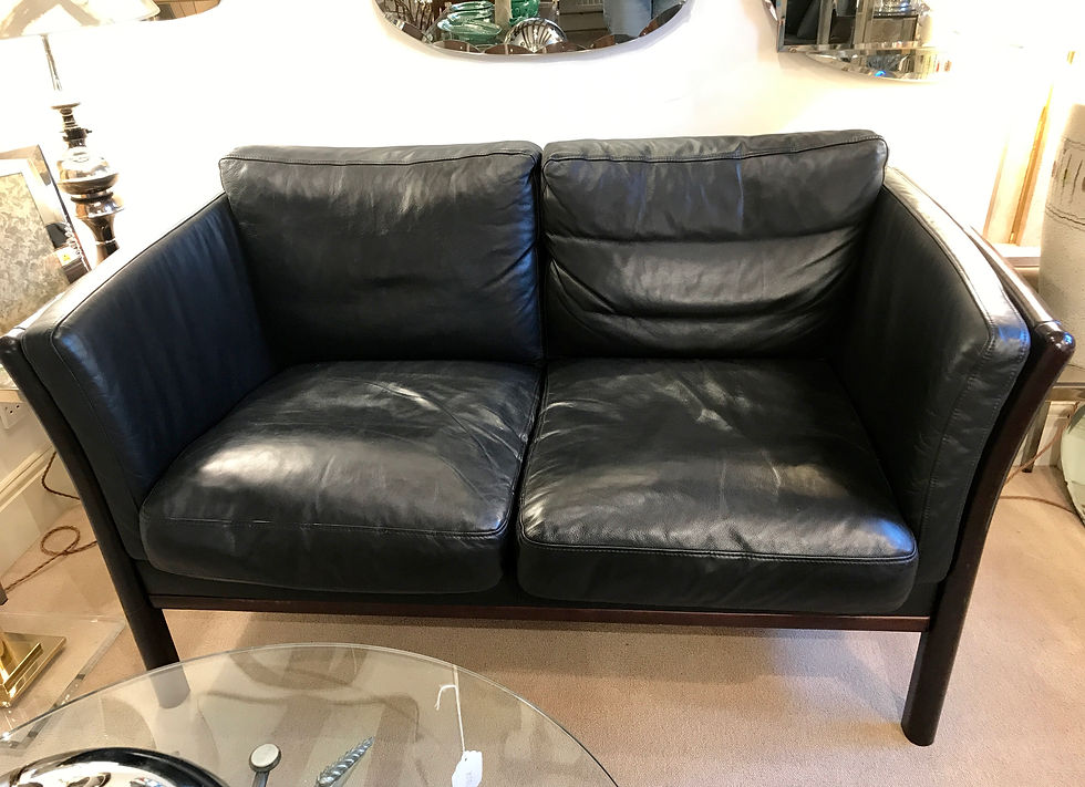 Thumbnail: Two-Seat Danish Sofa in Black Leather