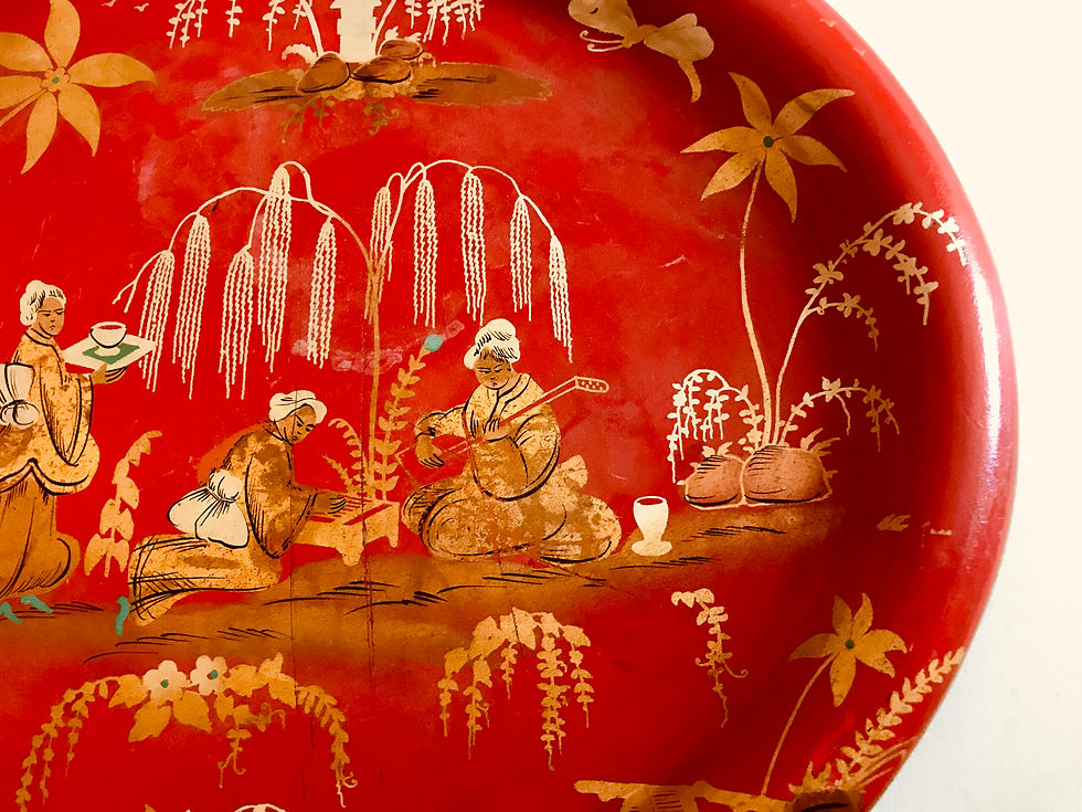 Thumbnail: Red Oval Chinoiserie Tole Tray