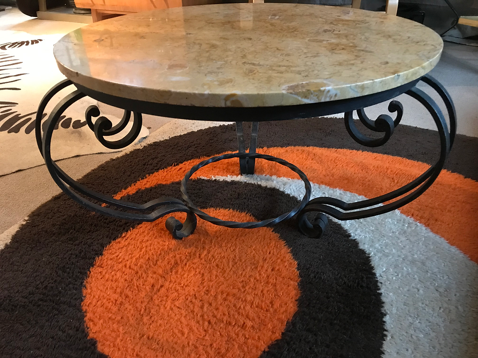 SOLD - French 1940's Wrought Iron & Yellow Marble Coffee Table