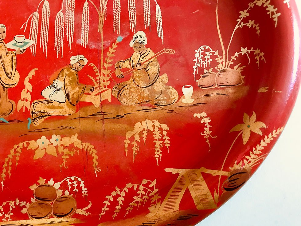 Thumbnail: Red Oval Chinoiserie Tole Tray