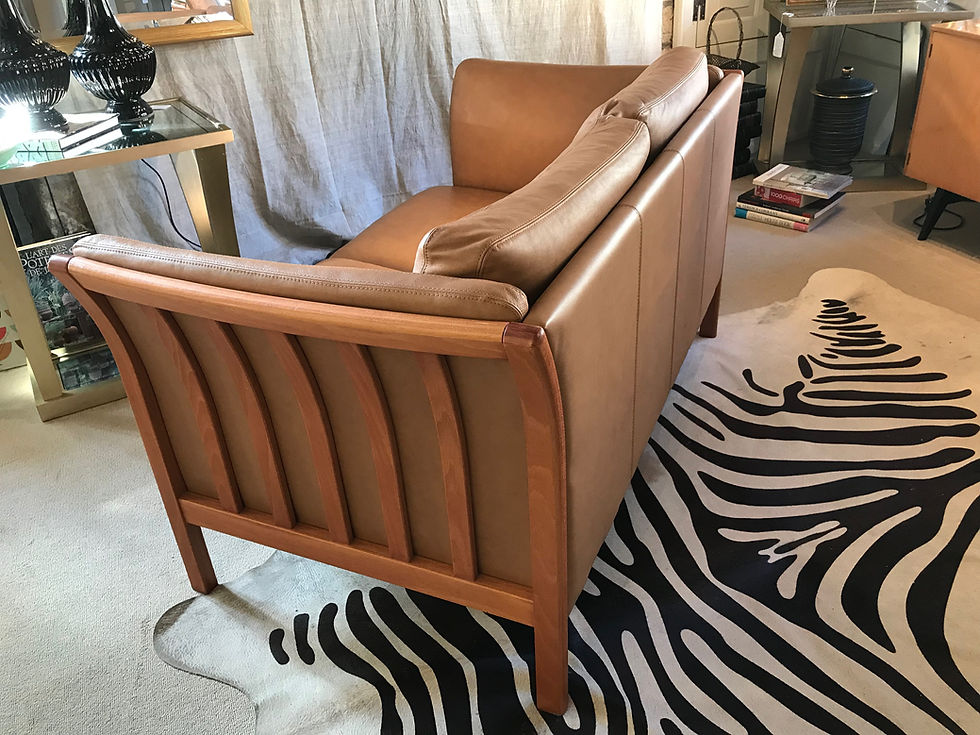 Thumbnail: SOLD - Tan Leather Danish Sofa By Skalma With Beech Wood Side