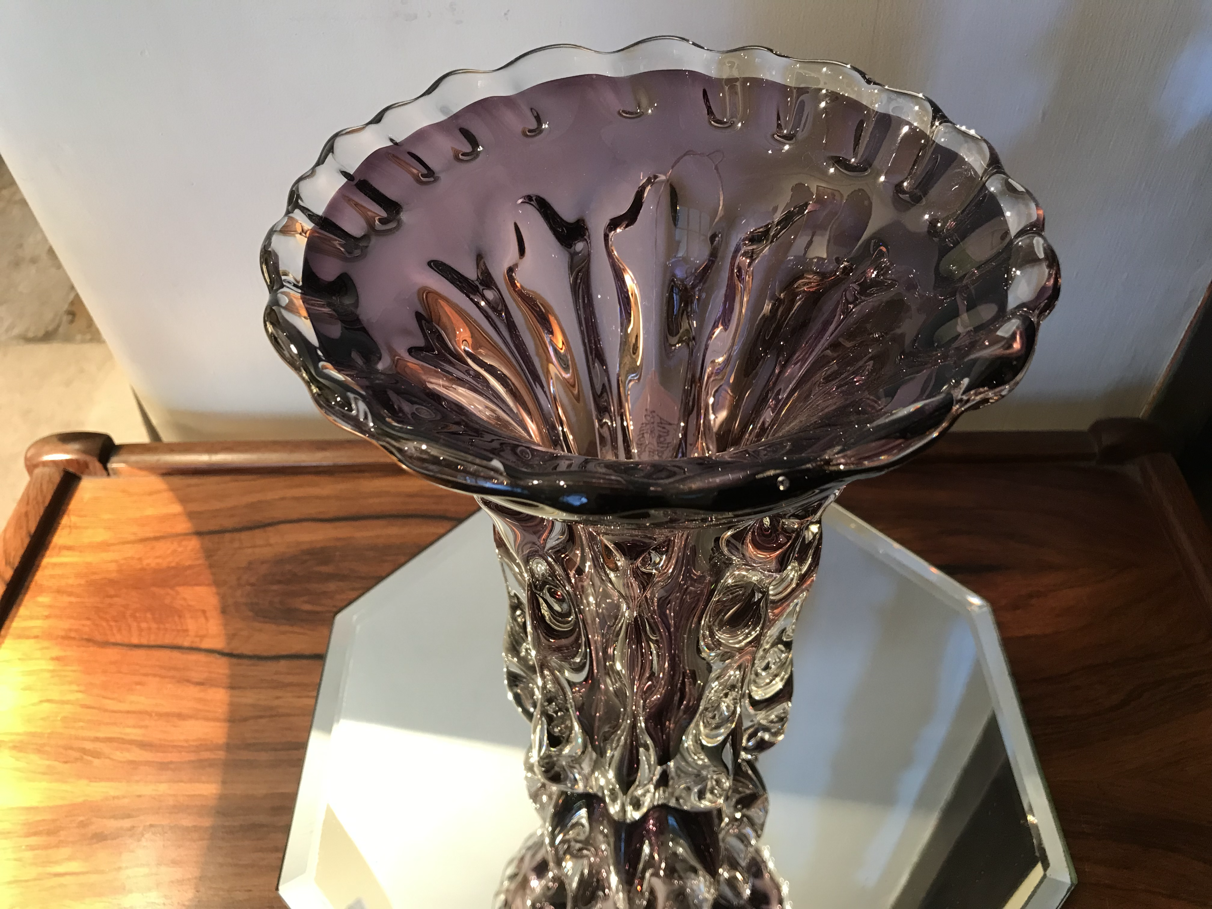 SOLD - Mid Century Tall Amethyst Glass Vase (Hand Blown) White Friars